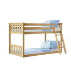 Lit superposé enfant double, lit superposé bas en bois massif avec échelle pour petite pièce