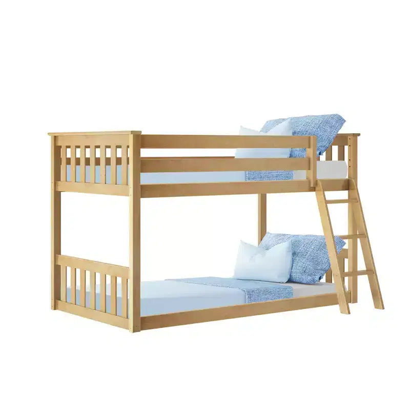 Lit superposé enfant double, lit superposé bas en bois massif avec échelle pour petite pièce
