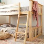 Lit superposé enfant double, lit superposé bas en bois massif avec échelle pour petite pièce