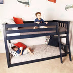 Lit superposé enfant double, lit superposé bas en bois massif avec échelle pour petite pièce