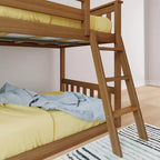 Lit superposé enfant double, lit superposé bas en bois massif avec échelle pour petite pièce