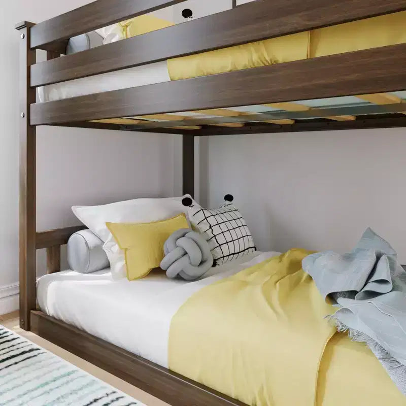 Lit superposé enfant double, lit superposé bas en bois massif avec échelle pour petite pièce