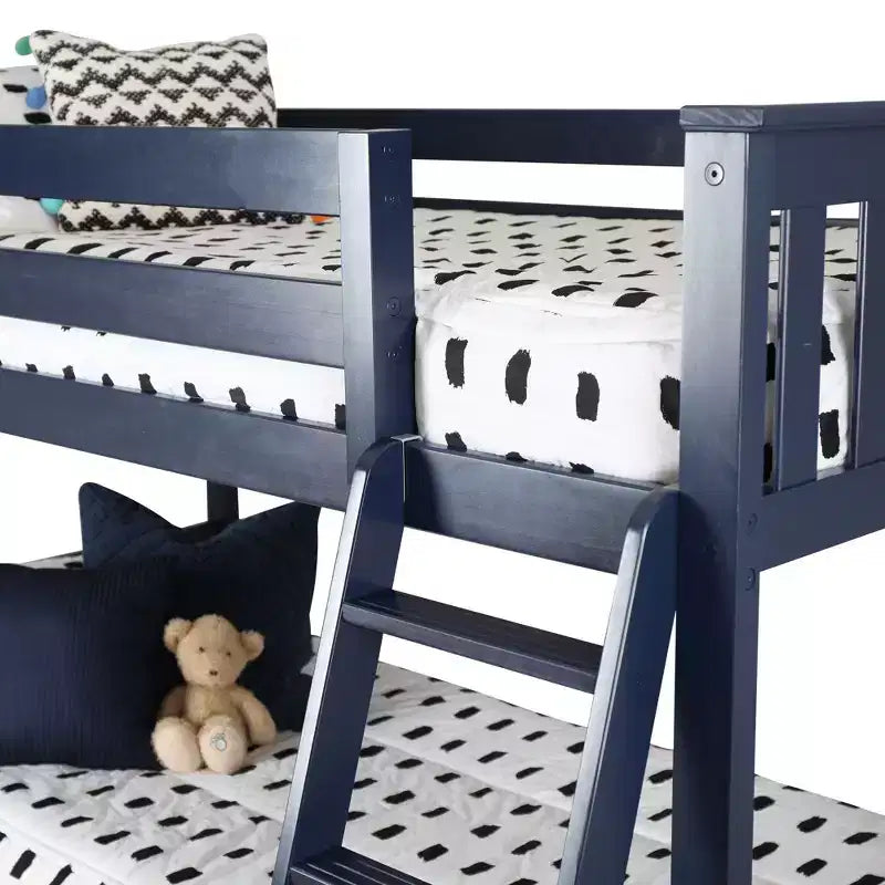 Lit superposé enfant double, lit superposé bas en bois massif avec échelle pour petite pièce