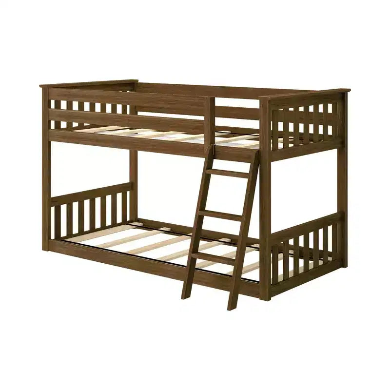 Lit superposé enfant double, lit superposé bas en bois massif avec échelle pour petite pièce