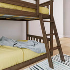 Lit superposé enfant double, lit superposé bas en bois massif avec échelle pour petite pièce