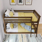 Lit superposé enfant double, lit superposé bas en bois massif avec échelle pour petite pièce