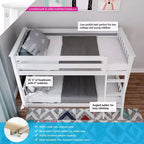 Lit superposé enfant double, lit superposé bas en bois massif avec échelle pour petite pièce