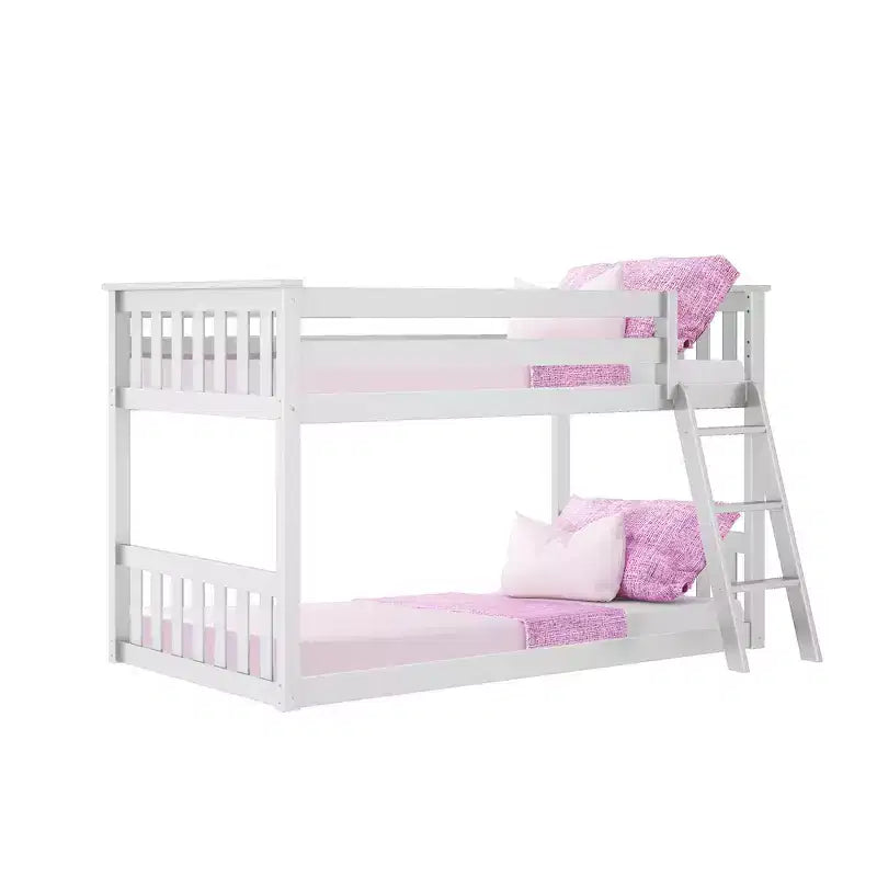 Lit superposé enfant double, lit superposé bas en bois massif avec échelle pour petite pièce
