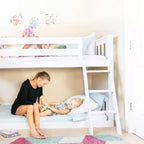 Lit superposé enfant double, lit superposé bas en bois massif avec échelle pour petite pièce