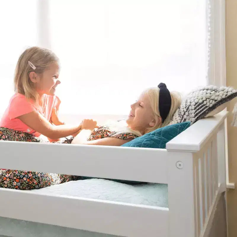 Lit superposé enfant double, lit superposé bas en bois massif avec échelle pour petite pièce