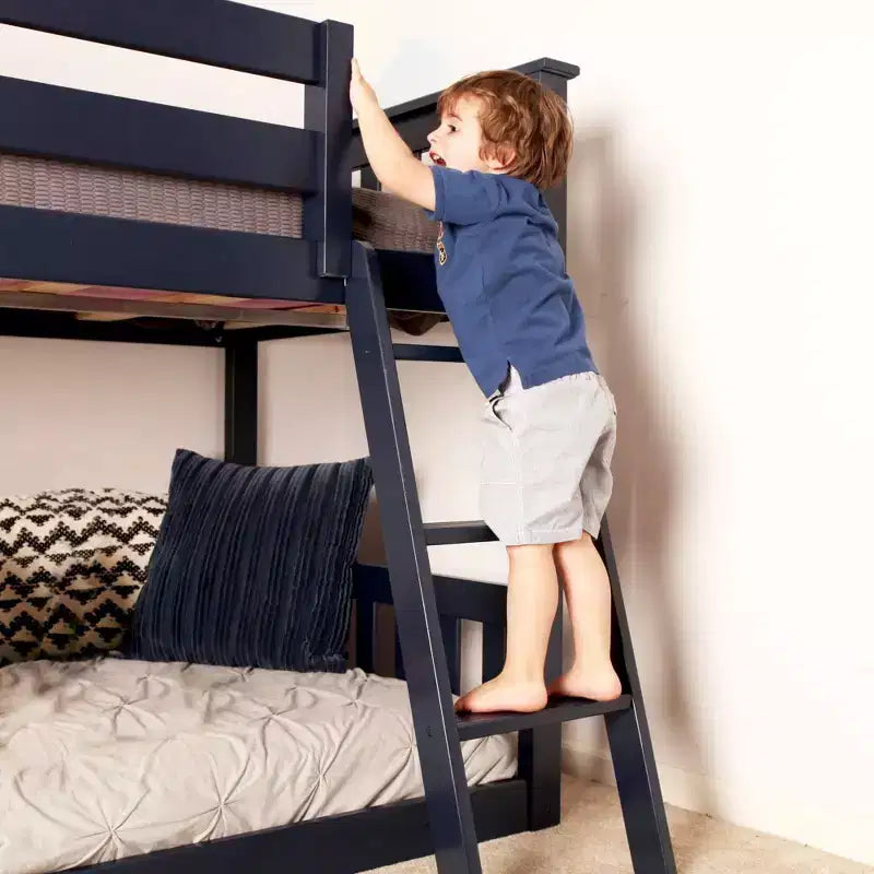 Lit superposé enfant double, lit superposé bas en bois massif avec échelle pour petite pièce
