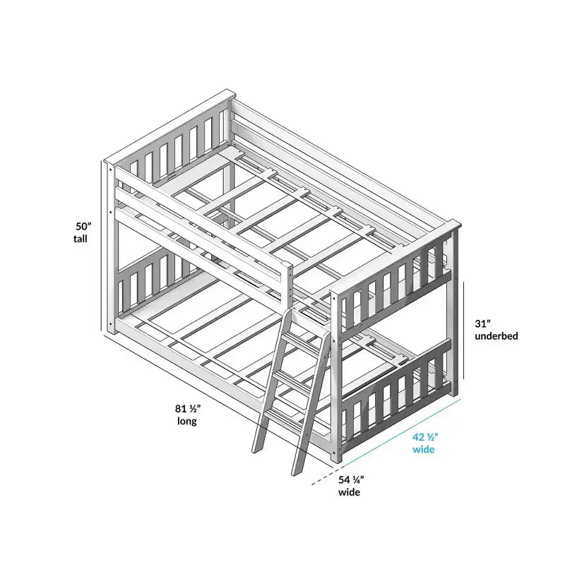 Lit superposé enfant double, lit superposé bas en bois massif avec échelle pour petite pièce