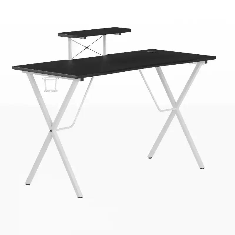 Emma and Oliver Gaming Desk with Cup Holder, Headphone Hook, and Monitor/Smartphone Stand