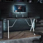 Bureau Gamer avec Porte-Gobelet, Crochet pour Casque et Support pour Moniteur/Smartphone