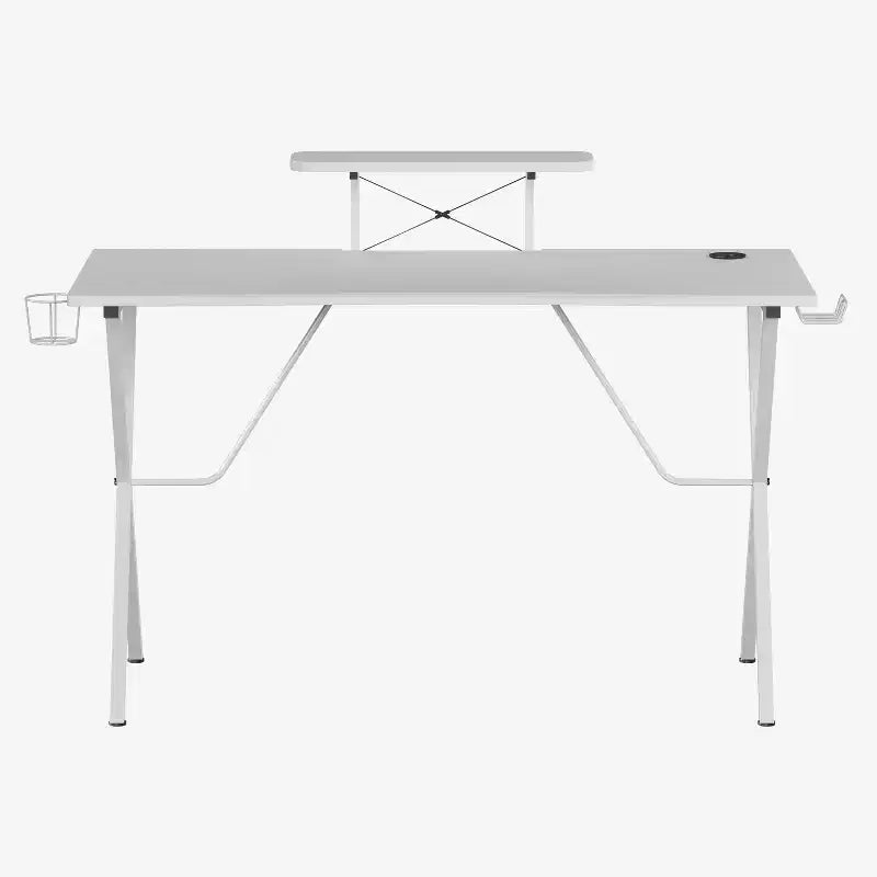 Bureau Gamer avec Porte-Gobelet, Crochet pour Casque et Support pour Moniteur/Smartphone