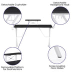Bureau Gamer avec Porte-Gobelet, Crochet pour Casque et Support pour Moniteur/Smartphone