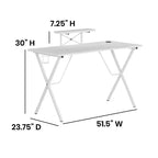 Bureau Gamer avec Porte-Gobelet, Crochet pour Casque et Support pour Moniteur/Smartphone