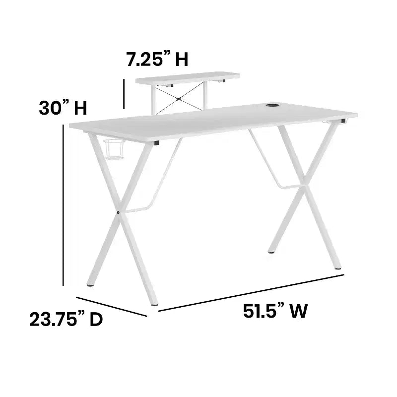 Bureau Gamer avec Porte-Gobelet, Crochet pour Casque et Support pour Moniteur/Smartphone