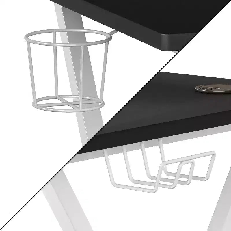Bureau Gamer avec Porte-Gobelet, Crochet pour Casque et Support pour Moniteur/Smartphone