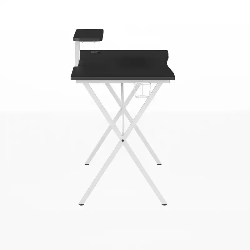 Bureau Gamer avec Porte-Gobelet, Crochet pour Casque et Support pour Moniteur/Smartphone
