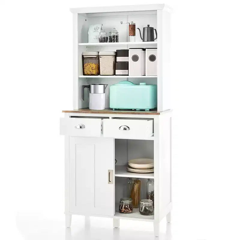 Buffet de cuisine autoportant avec armoire de rangement, portes coulissantes et tiroir