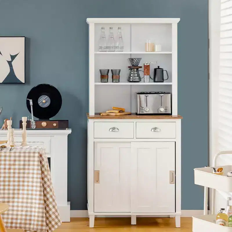 Buffet de cuisine autoportant avec armoire de rangement, portes coulissantes et tiroir
