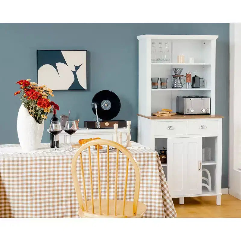 Buffet de cuisine autoportant avec armoire de rangement, portes coulissantes et tiroir