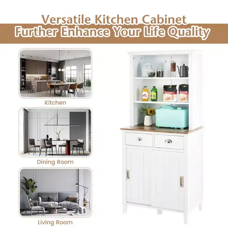 Buffet de cuisine autoportant avec armoire de rangement, portes coulissantes et tiroir
