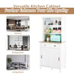 Buffet de cuisine autoportant avec armoire de rangement, portes coulissantes et tiroir
