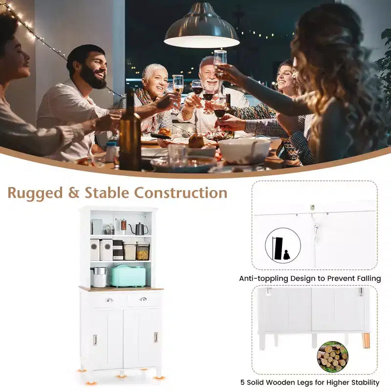 Buffet de cuisine autoportant avec armoire de rangement, portes coulissantes et tiroir
