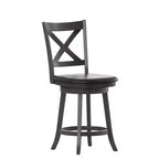Merrick Lane 24 Classic Wooden Crossback Swivel Counter Height Pub Stool with Upholstered Padded Seat and Integrated Footrest