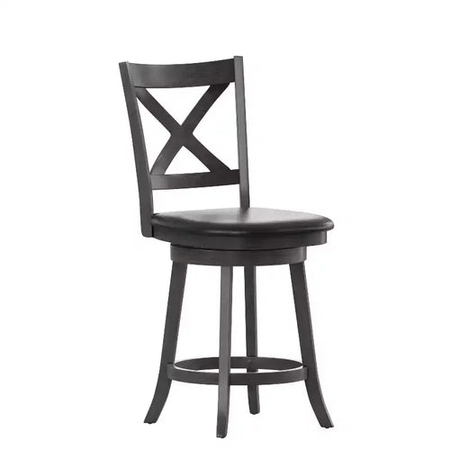 Merrick Lane 24 Classic Wooden Crossback Swivel Counter Height Pub Stool with Upholstered Padded Seat and Integrated Footrest