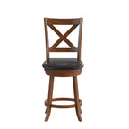 Tabouret de bar 24" pivotant en bois avec dossier en croix, hauteur comptoir, assise rembourrée et repose-pieds intégré