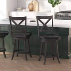 Tabouret de bar 24" pivotant en bois avec dossier en croix, hauteur comptoir, assise rembourrée et repose-pieds intégré