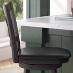 Tabouret de bar 24" pivotant en bois avec dossier en croix, hauteur comptoir, assise rembourrée et repose-pieds intégré