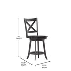 Tabouret de bar 24" pivotant en bois avec dossier en croix, hauteur comptoir, assise rembourrée et repose-pieds intégré
