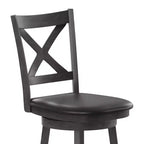 Tabouret de bar 24" pivotant en bois avec dossier en croix, hauteur comptoir, assise rembourrée et repose-pieds intégré