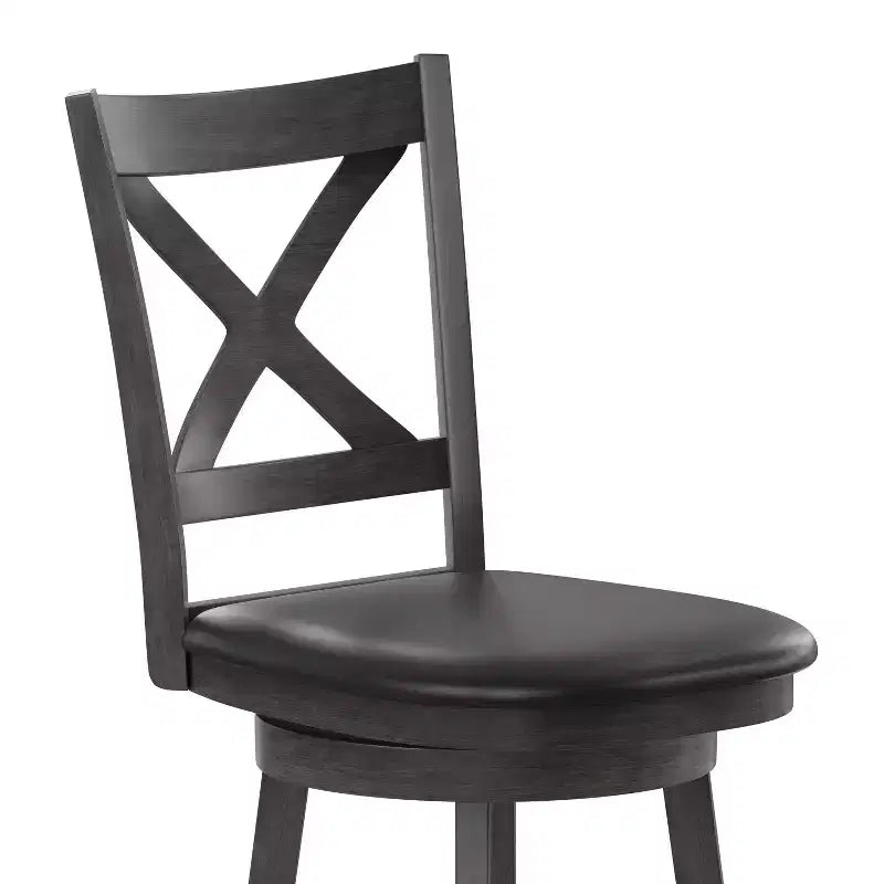 Tabouret de bar 24" pivotant en bois avec dossier en croix, hauteur comptoir, assise rembourrée et repose-pieds intégré