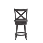 Tabouret de bar 24" pivotant en bois avec dossier en croix, hauteur comptoir, assise rembourrée et repose-pieds intégré