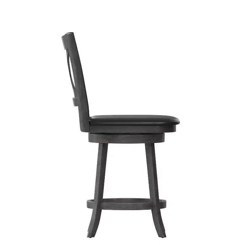 Tabouret de bar 24" pivotant en bois avec dossier en croix, hauteur comptoir, assise rembourrée et repose-pieds intégré