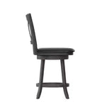 Tabouret de bar 24" pivotant en bois avec dossier en croix, hauteur comptoir, assise rembourrée et repose-pieds intégré