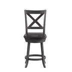 Tabouret de bar 24" pivotant en bois avec dossier en croix, hauteur comptoir, assise rembourrée et repose-pieds intégré