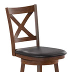 Tabouret de bar 24" pivotant en bois avec dossier en croix, hauteur comptoir, assise rembourrée et repose-pieds intégré