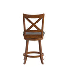 Tabouret de bar 24" pivotant en bois avec dossier en croix, hauteur comptoir, assise rembourrée et repose-pieds intégré