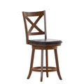 Tabouret de bar 24" pivotant en bois avec dossier en croix, hauteur comptoir, assise rembourrée et repose-pieds intégré