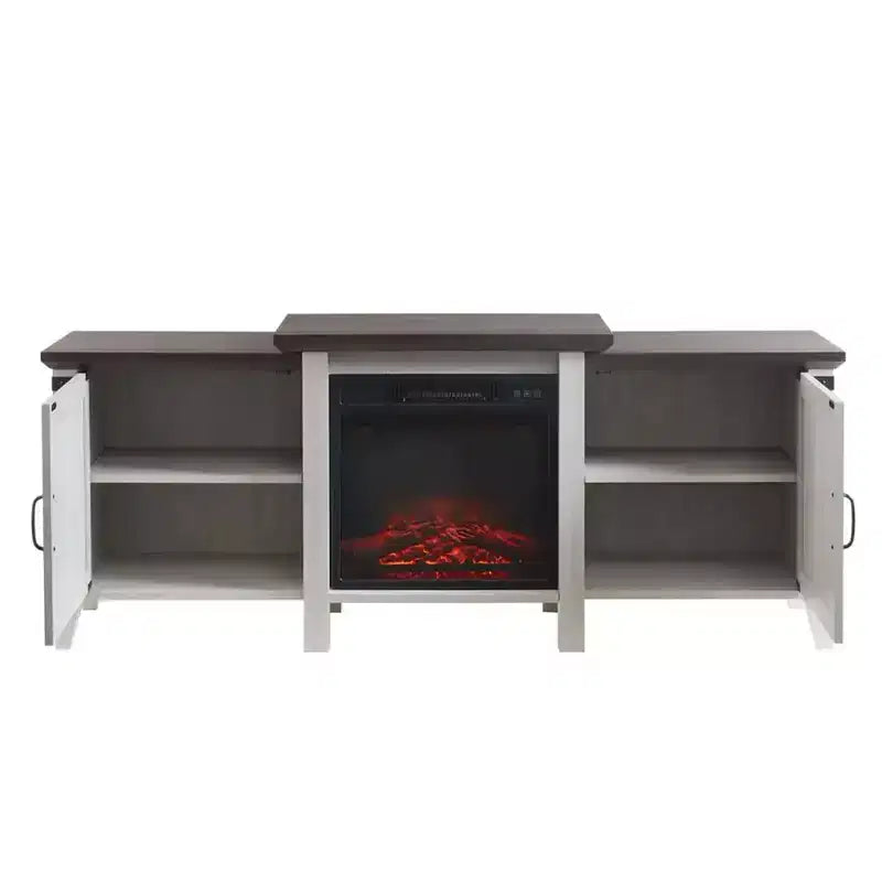 Meuble TV console de cheminée électrique autoportant en bois de 160 cm, gris