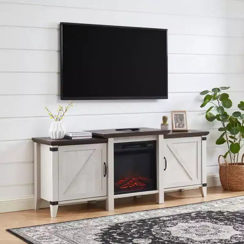 Meuble TV console de cheminée électrique autoportant en bois de 160 cm, gris