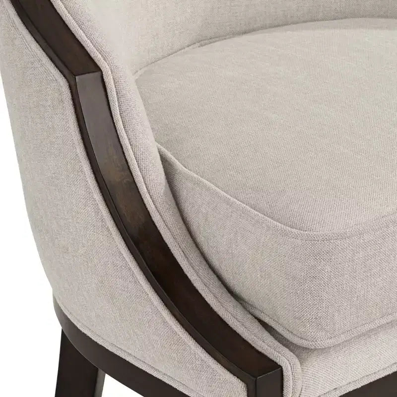 Tabouret de bar Truffle Wood marron de 63,5 cm de haut, avec coussin en tissu moderne couleur avoine, dossier et repose-pieds, pour îlot de cuisine à hauteur de comptoir