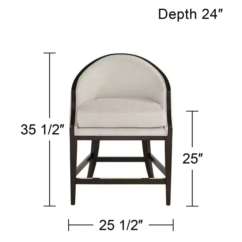 Tabouret de bar Truffle Wood marron de 63,5 cm de haut, avec coussin en tissu moderne couleur avoine, dossier et repose-pieds, pour îlot de cuisine à hauteur de comptoir
