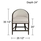 Tabouret de bar Truffle Wood marron de 63,5 cm de haut, avec coussin en tissu moderne couleur avoine, dossier et repose-pieds, pour îlot de cuisine à hauteur de comptoir